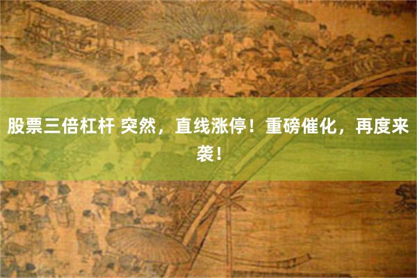 股票三倍杠杆 突然，直线涨停！重磅催化，再度来袭！