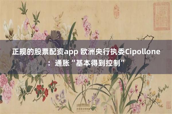 正规的股票配资app 欧洲央行执委Cipollone:通胀“基本得到控制”