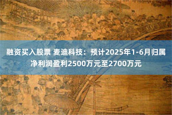 融资买入股票 麦迪科技：预计2025年1-6月归属净利润盈利2500万元至2700万元