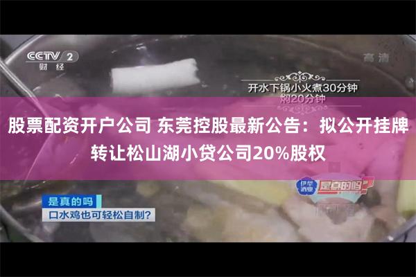 股票配资开户公司 东莞控股最新公告：拟公开挂牌转让松山湖小贷公司20%股权