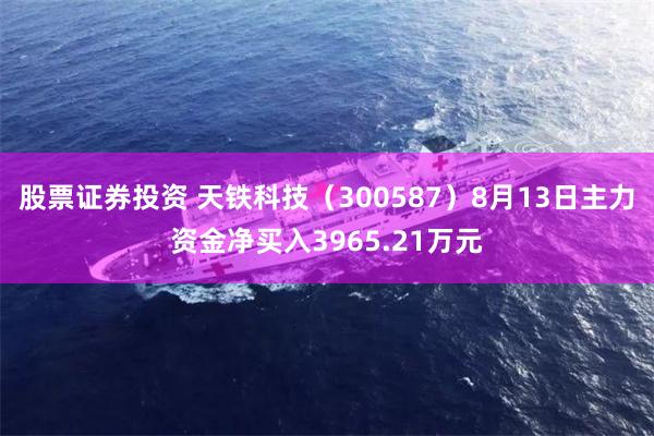股票证券投资 天铁科技(300587)8月13日主力资金净买入3965.21万元